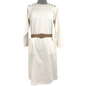 Vintage 80s Whirlaway Frocks Cream Slub Corporate Office Business Dress Size 12
